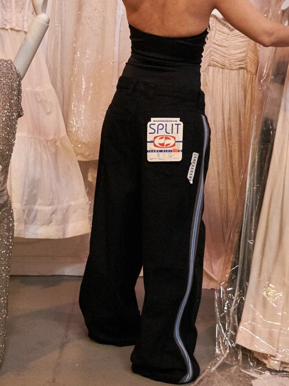 1990s Deadstock Baggy Black Stripe Leg Split Skateboarding Pants